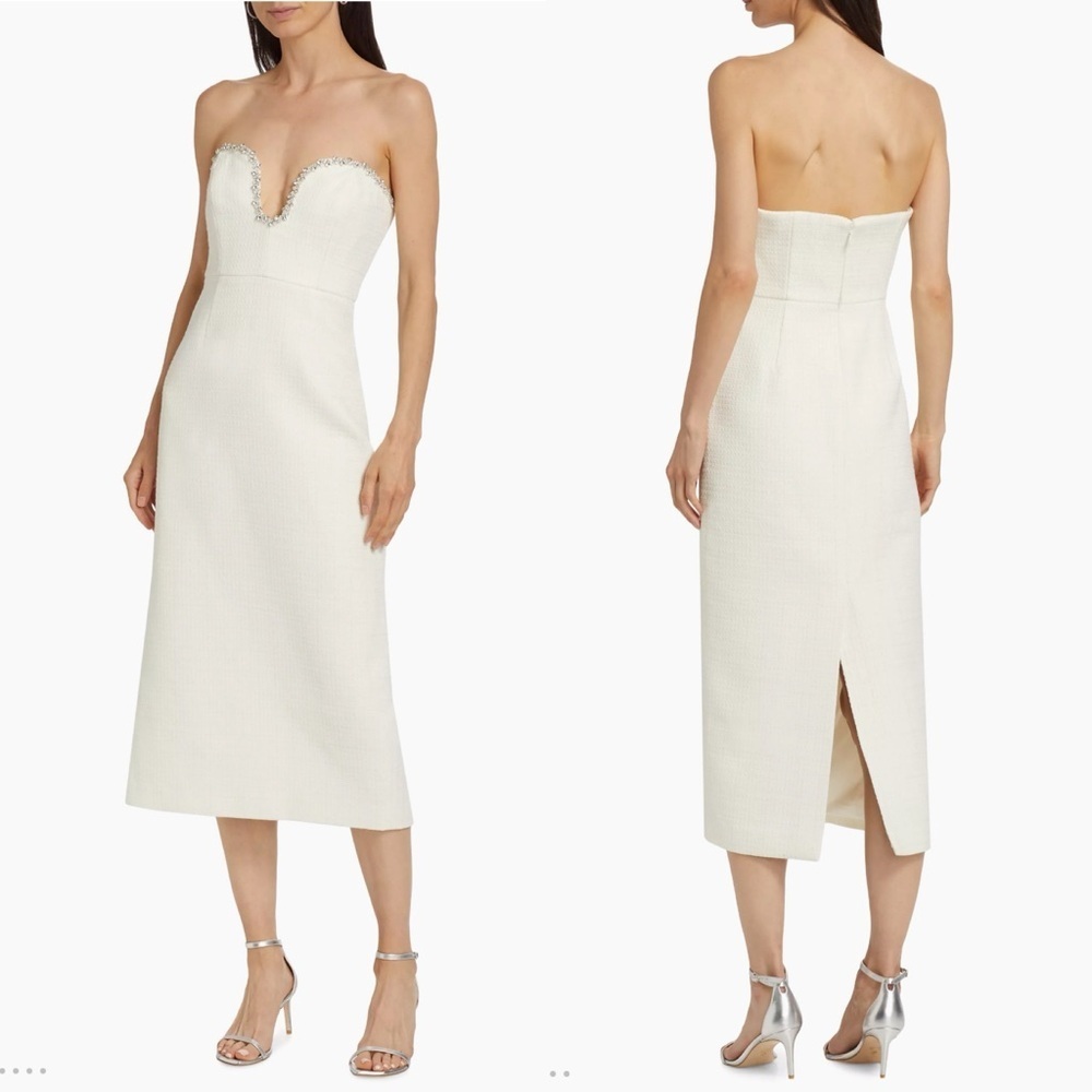 MILLY Emelia Plunging Neck Boucle strapless Dress